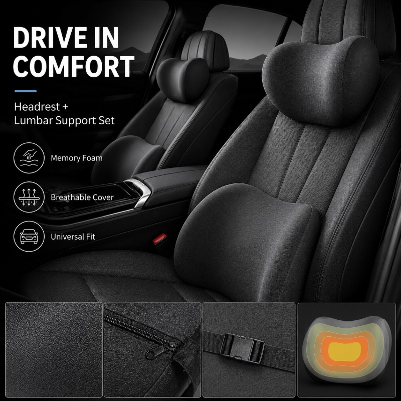 Memory Foam Car Neck Pillow Lumbar Support - Комплект подушек для автомобиля: подушка для