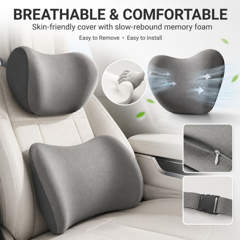 Комплект подушек для автомобил – обзор и цена Memory Foam Car Neck Pillow Lumbar Support