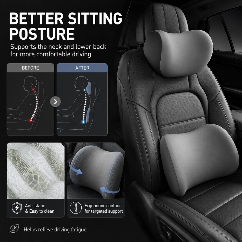 Комплект подушек для автомобил – обзор и цена Memory Foam Car Neck Pillow Lumbar Support