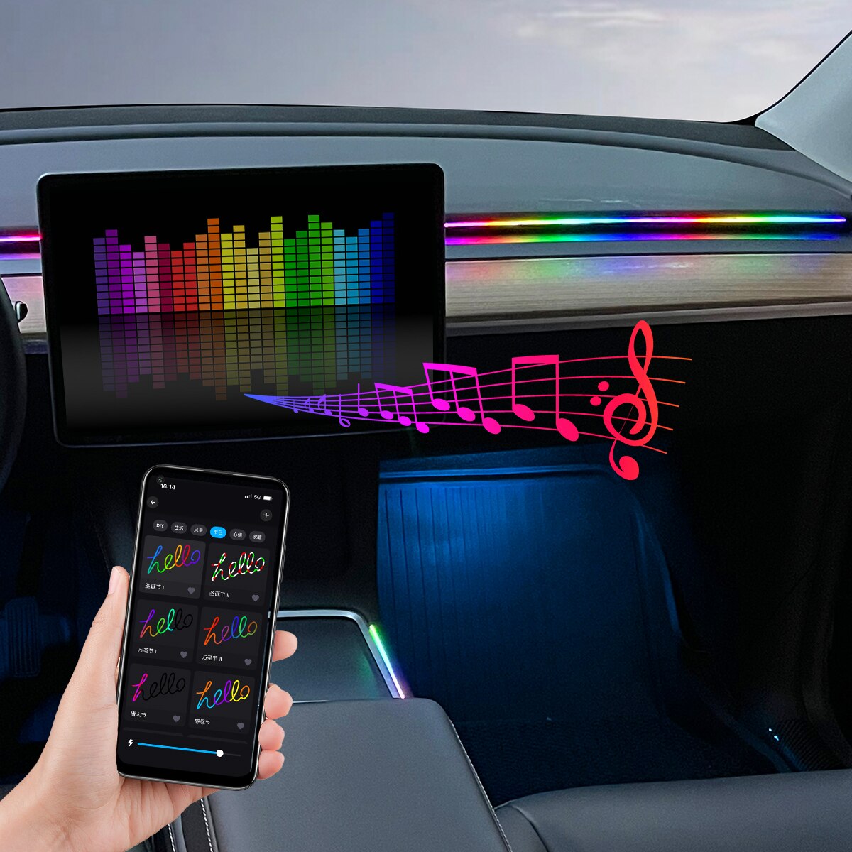 Автомобильная USB-лампа с 64 ц – обзор и цена Led Ambient Interior Car Lights App Control